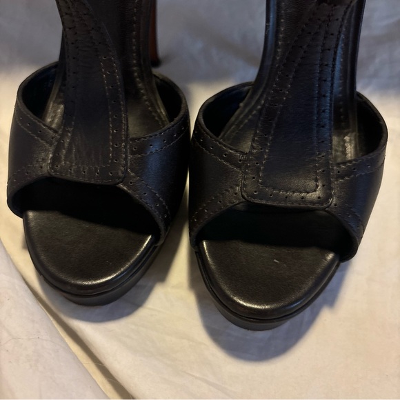 YSL Yves Saint Laurent Platform Stiletto Heels Brown Leather Size 38 Open Toe - Picture 9 of 10